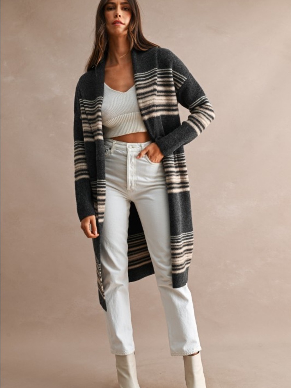 🆕🤍MABLE CHARCOAL STRIPPED CARDIGAN